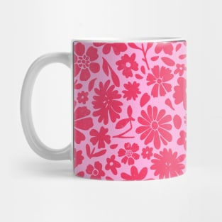 Pink Floral Retro Pattern 70s Mug